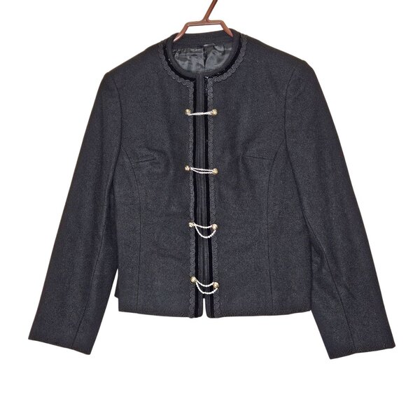 Traditional Bavarian Loden Wool Jacket Elegant Chain Buttons Embroidered Trim S - Picture 1 of 11